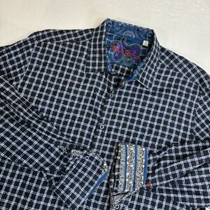 Robert Graham Men's Shirt Blue Check Paisley AOP Flip Cuff 3 XL Button Up